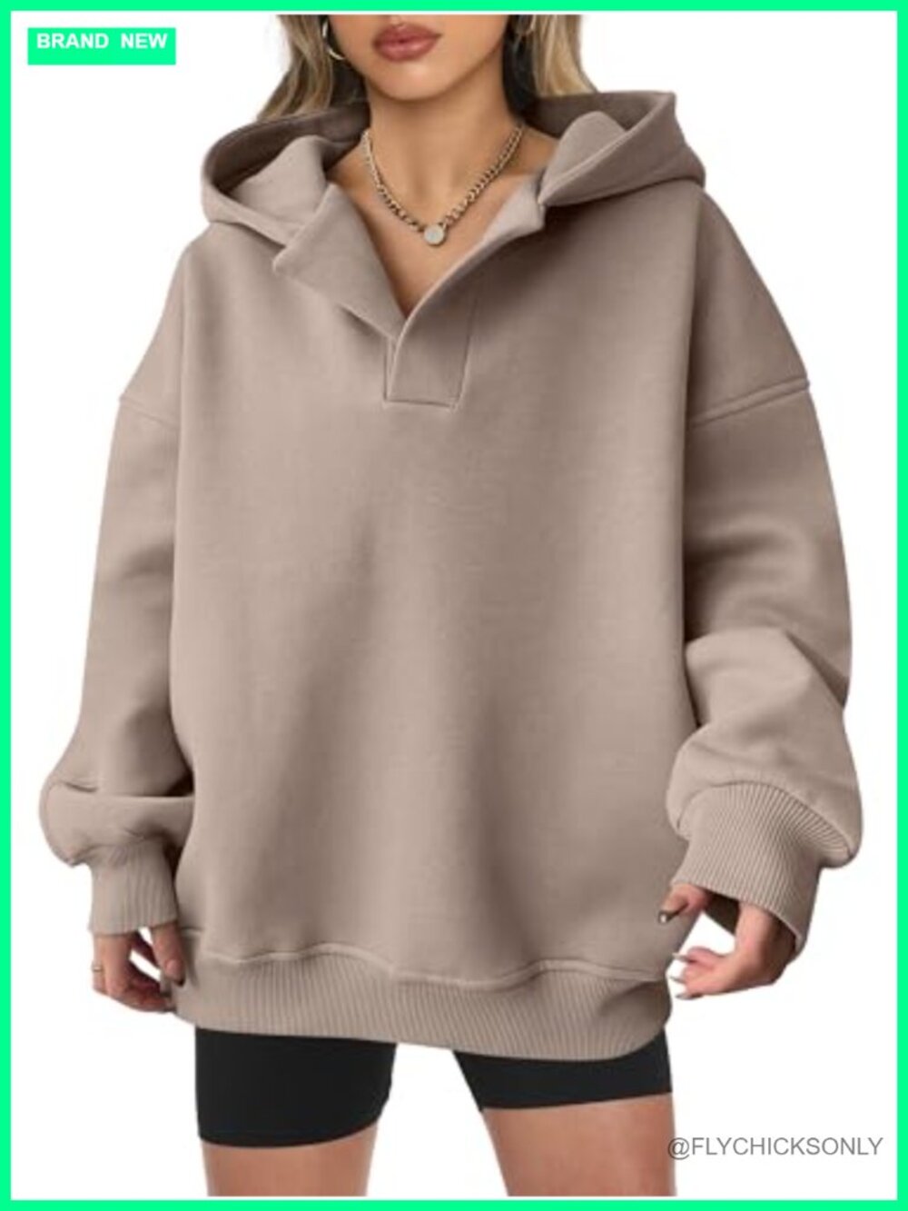 Oversized V Neck Hooded Sweatshirt Long Sleeve Pullover Y2K